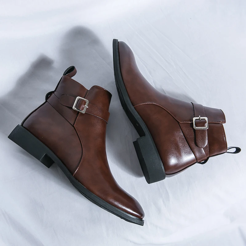 Men Formal Wear With Boots - Modeontwerper Puntige leren herenlaarzen Britse zakelijke